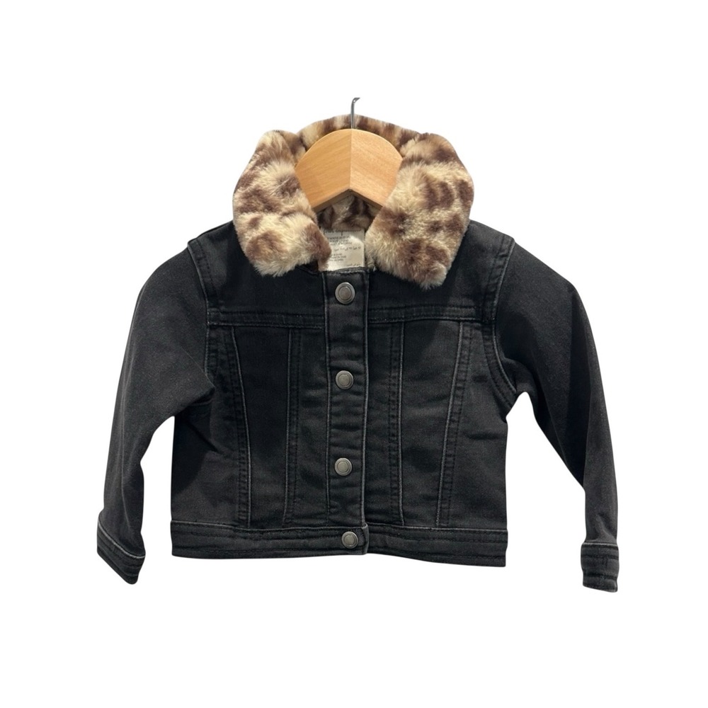 First Impressions Black Denim Jacket with Faux Fur Collar 12M‎